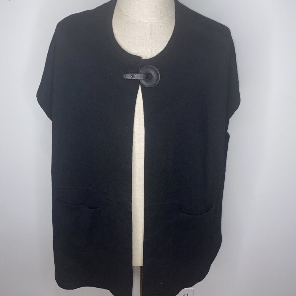 Picadilly Canada Womens Cardigan Sweater Black Gray Sz S Vest Poncho Open Side